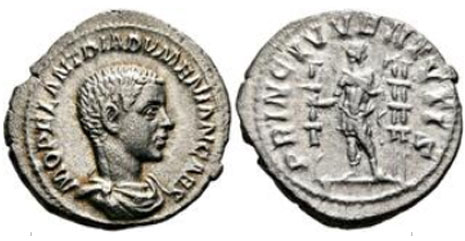 Denario de Diadumeniano, Roma, 218 d.C.