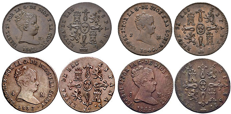 Monedas Isabelinas Cobre Primer Sistema