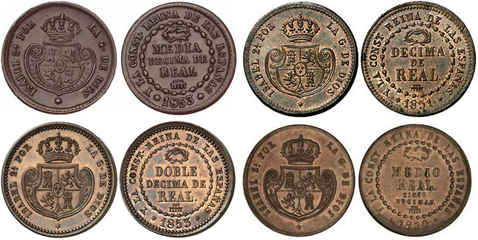 Monedas Isabelinas de Cobre Segundo Sistema