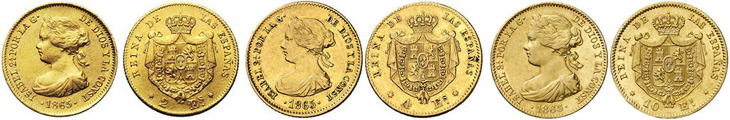 Monedas Isabelinas de Oro Cuarto Sistema