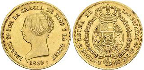 Monedas Isabelinas de Oro Segundo Sistema