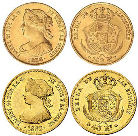 Monedas Isabelinas de Oro Tercer Sistema