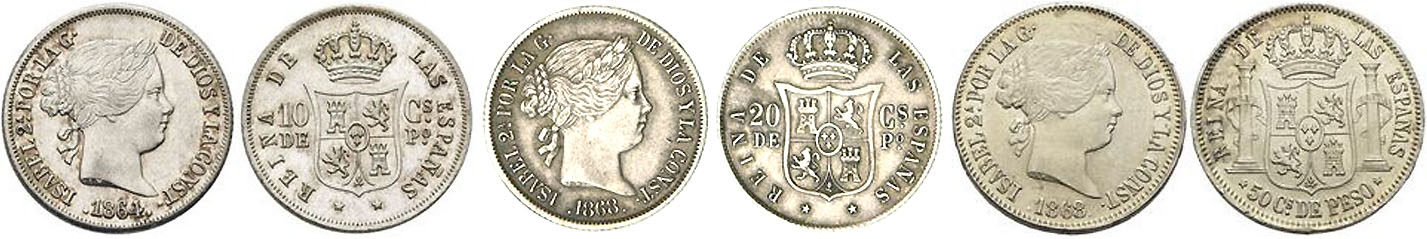 Monedas Isabelinas de Plata Quinto Sistema