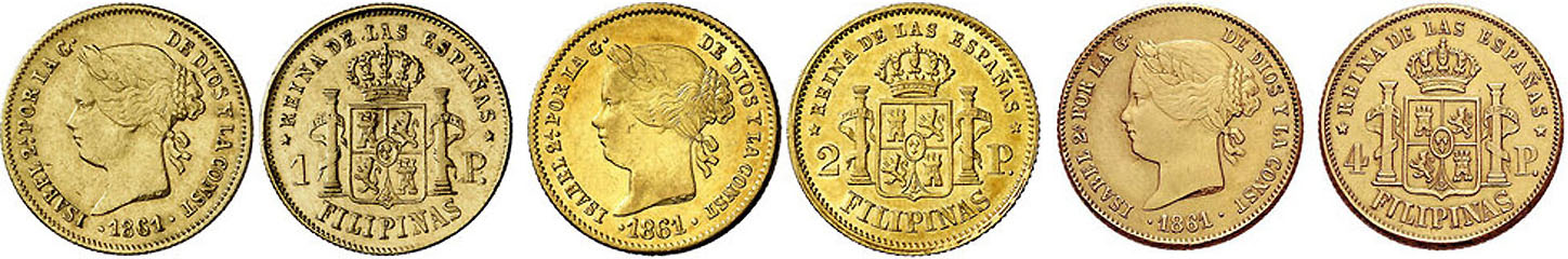 Monedas Isabelinas de oro Quinto Sistema
