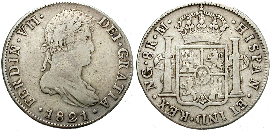 8 REALES. FERNANDO VII. 1821. NUEVA GUATEMALA. 26,7 gr