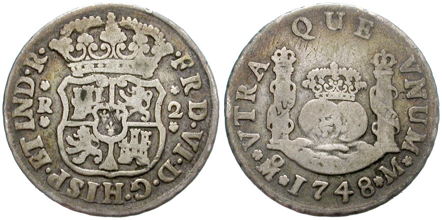 FERNANDO VI. 2 REALES COLUMNARIOS. MEXICO