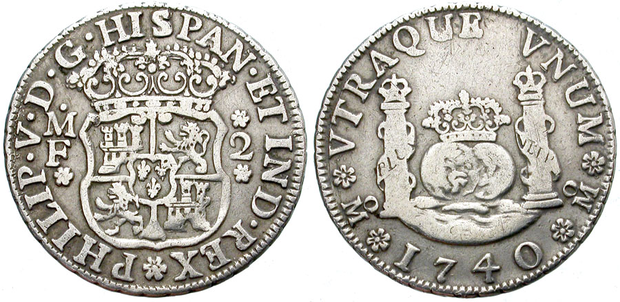 2 REALES COLUMNARIOS. MEXICO. 1740